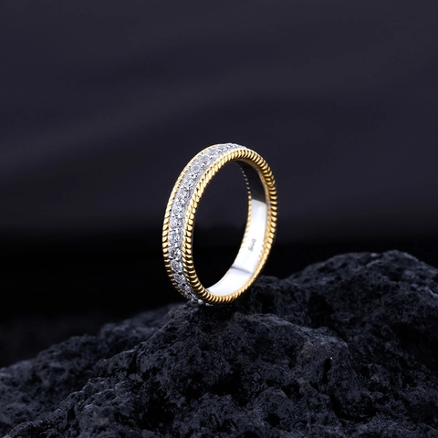 925 Sterlingsilber Zirkonia Ring Für Damen Vergoldet Gedrehtes Seil Kante Pave Runde Weiße Edelstein Modeschmuck Geschenk