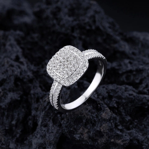 Anello Halo Cluster a Cuscino Quadrato in Argento Sterling S925 per Donna Lussuoso Design Pavé in Zirconia Gioielli per Fidanzamento