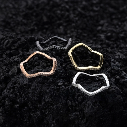 Anello Impilabile a V in Argento Sterling 925 Minimalista con Zirconi Intarsiati per Donna Anello a Fascia Geometrico Gioielli