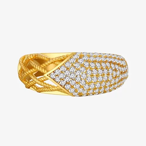Luxurious 925 Sterling Silver Pave Rhinestone Mesh Weave Ring For Women Gold Electroplated Geometric Fashion Finger Ring