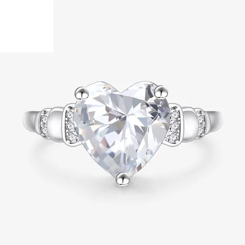 S925 Sterling Silver Heart Shaped Zirconia Ring Elegant Engagement Wedding Band For Women Romantic Fashion Jewelry Gift