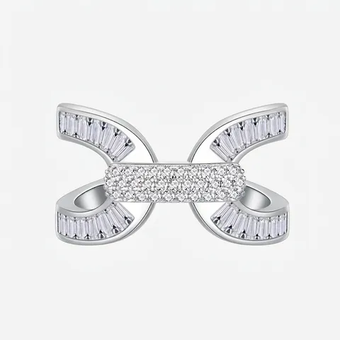 925 Sterling Silver Geometric H Shape Ring For Women Pave Rhinestone Baguette Stone Luxurious Inlaid Finger Ring Jewelry Gift
