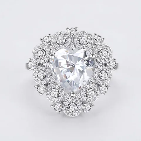Luxury 925 Sterling Silver Heart Ring For Women Sparkling Zirconia Halo Cluster Wedding Band Personalized Jewelry Gift