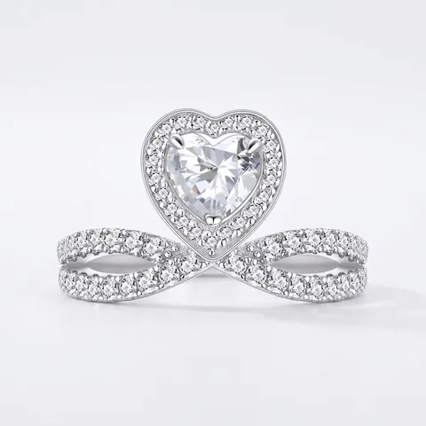 925 Sterling Silver Heart Ring For Women Fashion Infinity Twist Band Pave Rhinestone Halo Finger Ring Jewelry Gift