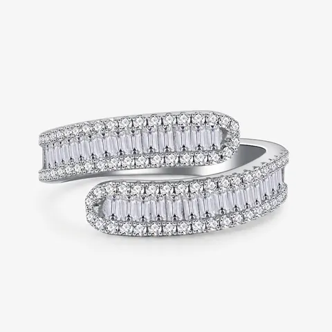 925 Sterling Silver Cross Bypass Ring For Women Pave Square Zirconia Light Luxury Geometric Fashion Finger Ring Gift Jewelry