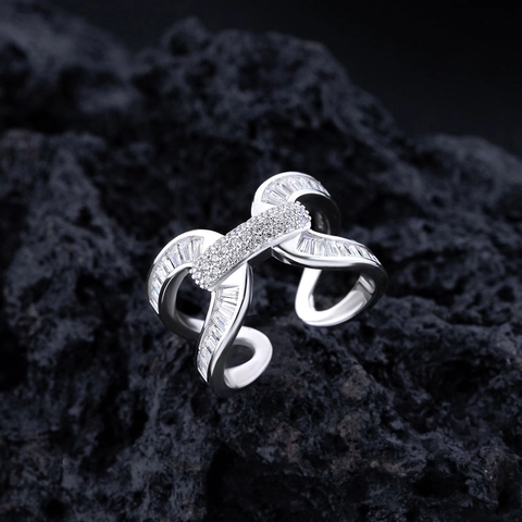925 Sterling Silver Geometric H Shape Ring For Women Pave Rhinestone Baguette Stone Luxurious Inlaid Finger Ring Jewelry Gift