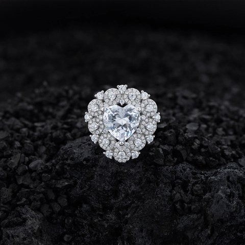 Luxury 925 Sterling Silver Heart Ring For Women Sparkling Zirconia Halo Cluster Wedding Band Personalized Jewelry Gift