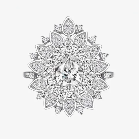 Anello in Argento Sterling 925 a Forma di Fiore con Zirconia Personalità Europea Gioielli Oversize per Matrimoni Feste da Donna