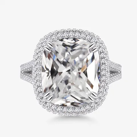Luxe 925 Sterling Zilveren Zirkonia Ring Voor Dames Kussenvormige Slijpvorm Dubbele Halo Verloving Bruiloft Sieraden