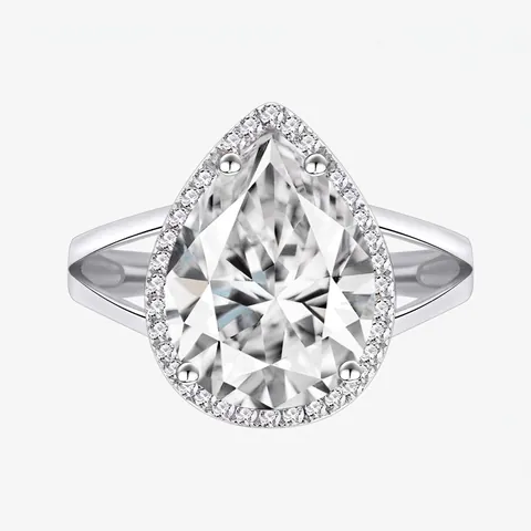 925 Sterling Silver Pear Cut Zirconia Halo Ring Elegant Split Shank Water Drop Wedding Engagement Finger Ring For Women Jewelry