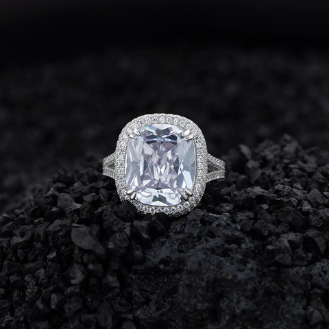 Luxe 925 Sterling Zilveren Zirkonia Ring Voor Dames Kussenvormige Slijpvorm Dubbele Halo Verloving Bruiloft Sieraden