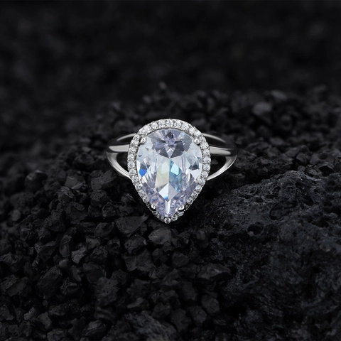 925 Sterling Silver Pear Cut Zirconia Halo Ring Elegant Split Shank Water Drop Wedding Engagement Finger Ring For Women Jewelry