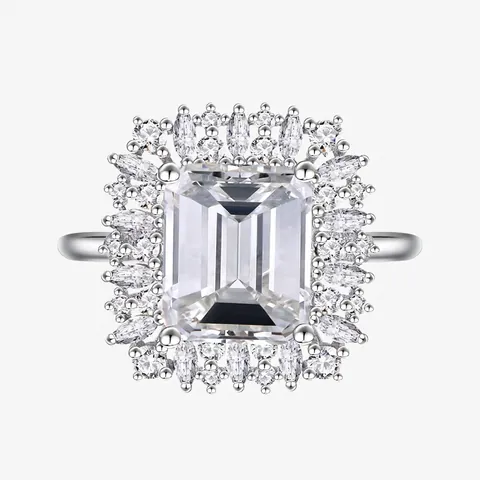 925 Sterling Silver Emerald Cut Zirconia Halo Ring Double Layer Marquise Radiant Sparkling Engagement Wedding Ring For Women