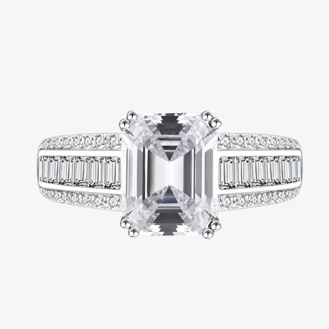 925 Sterling Zilveren Emerald Cut Zirconia Ring Voor Vrouwen Luxe Baguette Ingelegde Bruiloft Jubileum Sieraden Ring