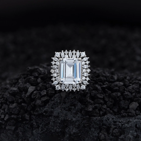 925 Sterling Silver Emerald Cut Zirconia Halo Ring Double Layer Marquise Radiant Sparkling Engagement Wedding Ring For Women
