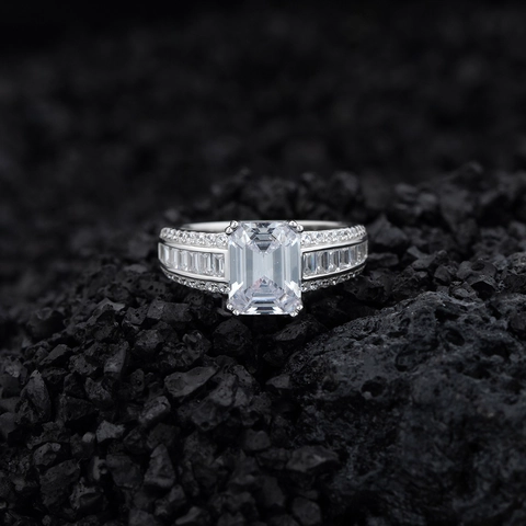 925 Sterling Zilveren Emerald Cut Zirconia Ring Voor Vrouwen Luxe Baguette Ingelegde Bruiloft Jubileum Sieraden Ring