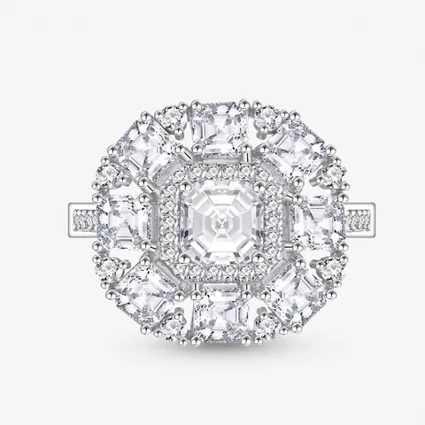925 Sterling Silver Square Pave Zirconia Ring Luxurious Geometric Cluster Anniversary Wedding Band For Women Original Design Jewelry