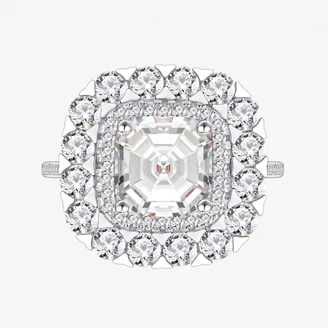 Luxury 925 Sterling Silver Square Zirconia Ring For Women Pave Double Halo Asscher Cut Electroplated Personality Jewelry Gift