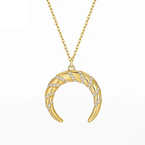 925 Sterling Silver Crescent Moon Pendant Necklace Zirconia Spiral Twisted 14K Gold Plated Clavicle Chain For Women Jewelry Gift