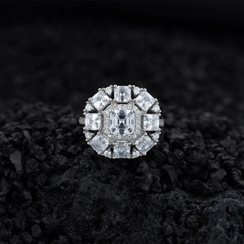 925 Sterling Silver Square Pave Zirconia Ring Luxurious Geometric Cluster Anniversary Wedding Band For Women Original Design Jewelry