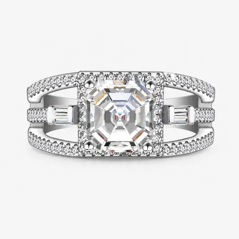 Luxe 925 Sterling Zilveren Vierkante Strass Ring Voor Dames Elegante Drielaagse Pavé Ingelegde Gesimuleerde Diamanten Ring