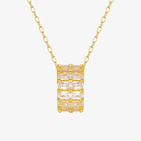 Collana Piccola Vita in Argento Sterling 925 Pendente Cilindro in Zirconia Placcato Oro 14K Gioielli di Moda Donna