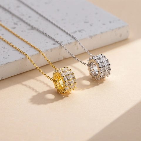Collana Piccola Vita in Argento Sterling 925 Pendente Cilindro in Zirconia Placcato Oro 14K Gioielli di Moda Donna