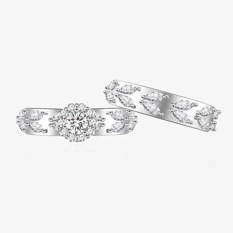 Anillo de Racimo de Flores y Hojas de Plata de Ley 925 Con Diamantes de Imitación Joyería de Moda de Boda y Compromiso para Mujer