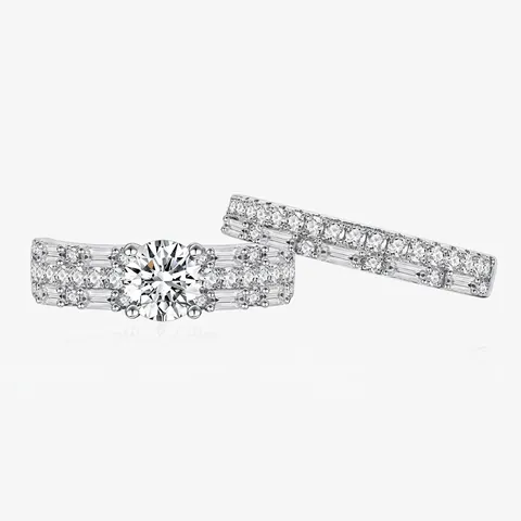 925 Sterling Silver Zirconia Engagement Eternity Band Rings For Women Geometric Inlaid Luxury Jewelry Silver Tone