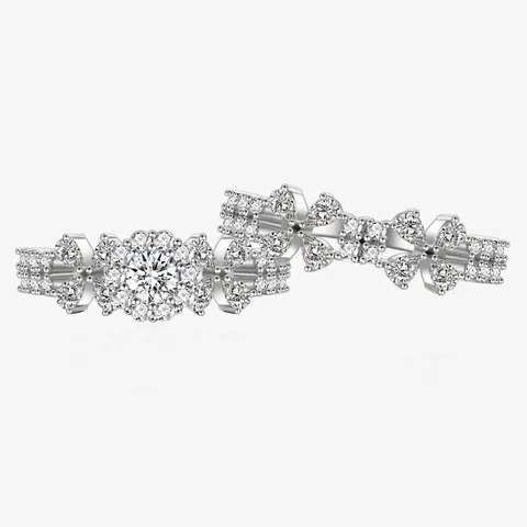 Anillo de Flor de Plata de Ley 925 de Lujo Pavé de Diamantes de Imitación Alianza de Boda Joyería Brillante para Mujer Regalo