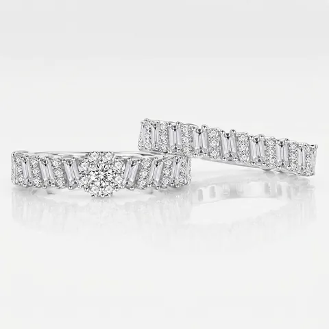 Set di Anelli in Argento Sterling 925 con Zirconia per Donna Taglio Baguette Grappolo di Fiori Anelli Sovrapponibili Gioielli