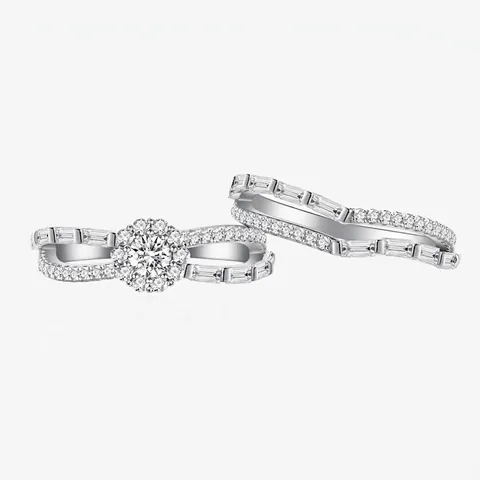 925 Sterling Zilver Dubbellaags Pavé Strass Ring Duo Voor Dames Origineel Ontwerp Golfvorm Bruiloft Sieraden