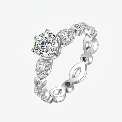 925 Sterlingsilber Ring Für Damen Rund Simulation Diamant Vierzackiger Ring Mit Hohlem Unendlichkeit Strass Band Modeschmuck Geschenk