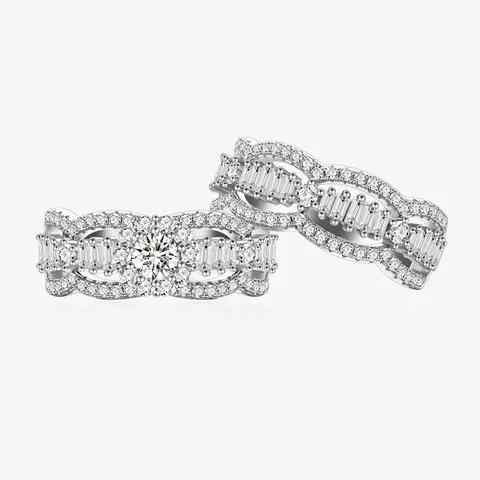 925 Sterling Silver Wave Ring Set For Men Women Micro-inlaid Rhinestone Elegant Couple Rings Jewelry For Wedding Engagement