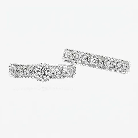 Elegant 925 Sterling Silver Halo Ring Set For Women Luxury Pave Rhinestone Row Wedding Band Set Bridal Jewelry Engagement Gift