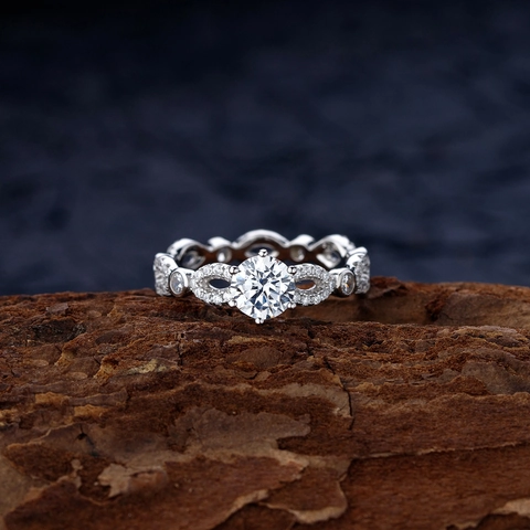 925 Sterlingsilber Ring Für Damen Rund Simulation Diamant Vierzackiger Ring Mit Hohlem Unendlichkeit Strass Band Modeschmuck Geschenk