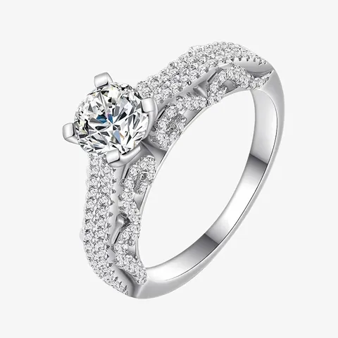 Luxe 925 Sterling Zilver Strass Ring Voor Dames Elegant Retro Kant Ronde Snee Verloving Bruiloft Vinger Mode Sieraden