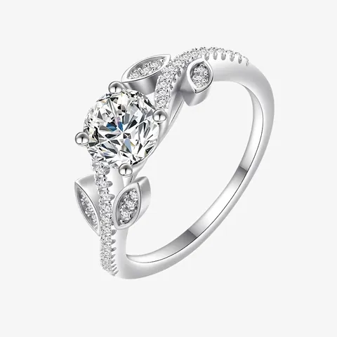 925 Sterling Zilveren Blad Ring Voor Vrouwen Verfijnde Ronde Zirconia Micro-Zetting Vingerring Elegante Mode Sieraden Ring