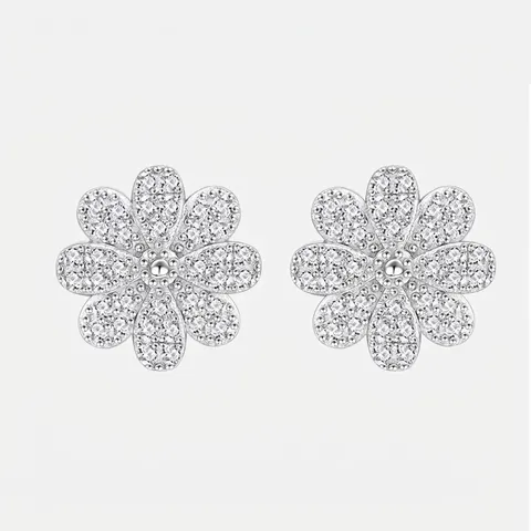 Orecchini a Lobo a Forma di Margherita in Argento Sterling 925 per Donna Oro Bianco Zirconia Pave Piccoli Orecchini Floreali