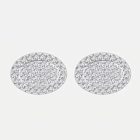 Pendientes de Botón Ovalados de Plata de Ley 925 para Mujer Pavé Circonia Micro-Incrustado Joyería de Moda Geométrica