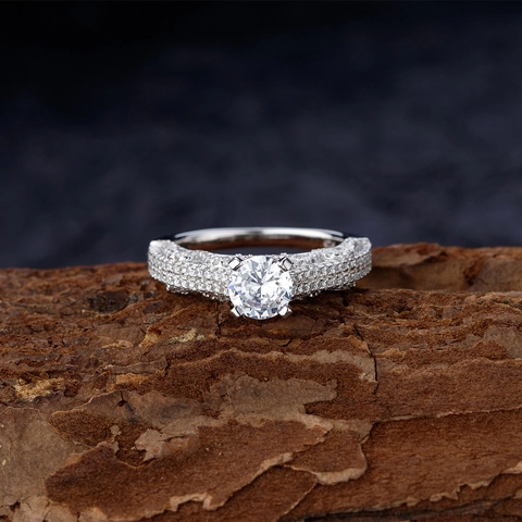Luxe 925 Sterling Zilver Strass Ring Voor Dames Elegant Retro Kant Ronde Snee Verloving Bruiloft Vinger Mode Sieraden