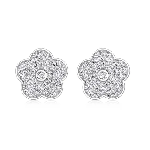 French Elegant 925 Sterling Silver Camellia Stud Earrings Full Zirconia Micro Inlaid Flower Earrings For Women Daily Jewelry