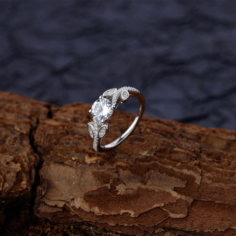 925 Sterling Zilveren Blad Ring Voor Vrouwen Verfijnde Ronde Zirconia Micro-Zetting Vingerring Elegante Mode Sieraden Ring