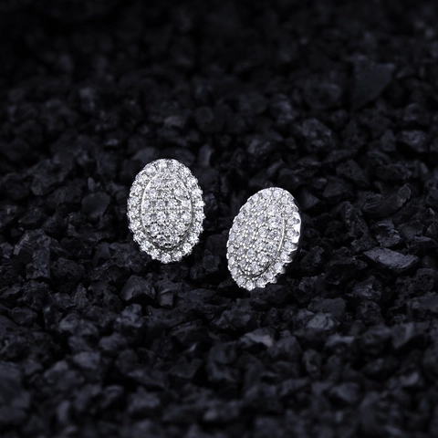 Pendientes de Botón Ovalados de Plata de Ley 925 para Mujer Pavé Circonia Micro-Incrustado Joyería de Moda Geométrica