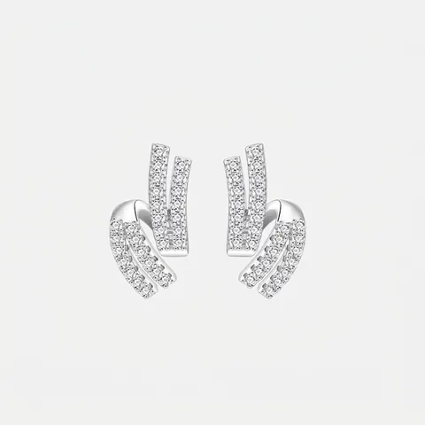Orecchini a Bottone a Doppio Strato in Argento Sterling 925 con Zirconia per Donna Eleganti Orecchini a Linee Curve Geometriche Gioielli