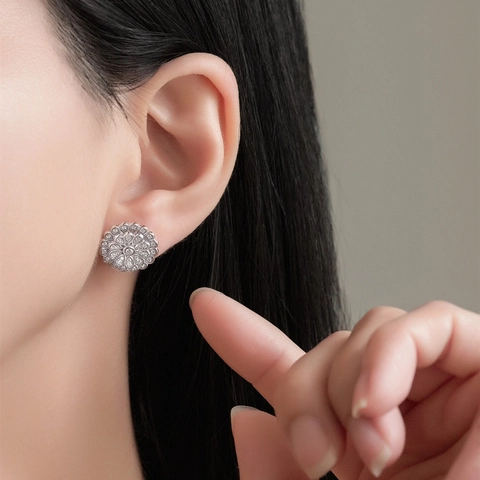 S925 Sterling Silber Mikro Pave Zirkonia Zwelagige Blumen Ohrstecker Exquisite Floral Schmuck Für Damen High End Geschenk