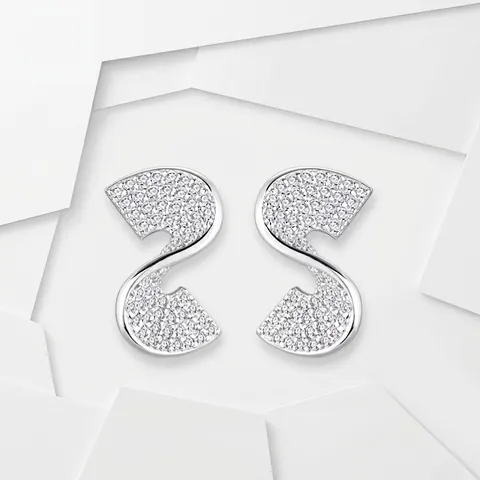 925 Sterling Silver S-Shaped Zirconia Stud Earrings Pave Inlaid Minimalist White Gold Plated Wave Earrings For Women Jewelry
