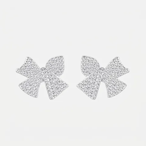 Pendientes de Botón de Lazo de Plata de Ley 925 Para Mujer Exquisitos Micro Pavé de Circonia Brillantes Elegantes Joyería Fina