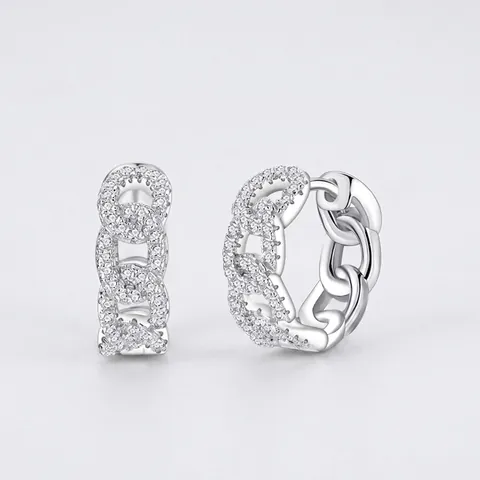 925 Sterlingsilber Kette Creolen Für Damen Mikro Eingelegte Strasssteine Hohl Geflochtene Panzerkette Ohrringe Modeschmuck