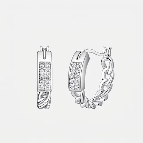 Orecchini a Cerchio in Argento Sterling 925 con Catena a Torsione Lussuosi Gioielli Geometrici con Zirconi per Donna